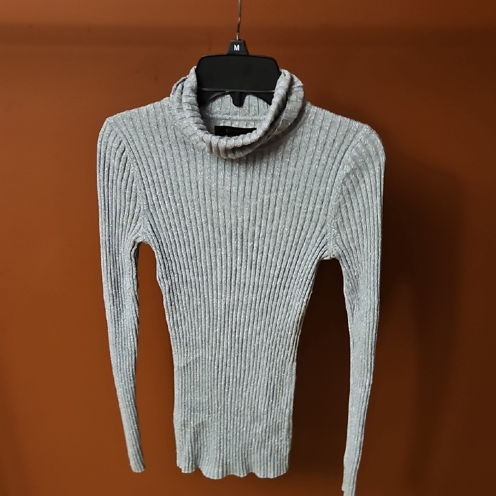 Express Gray Cowl Neck Sweater with Ribbed Texture